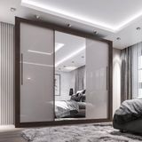 Guarda Roupa Casal 3 Portas Com Espelho Central E 4 Gavetas Costa Rica Sallêto Móveis Ipê/off