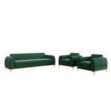 Conjunto Sofá 3 Lugares E 2 Poltronas Base De Madeira Euro 260 Cm Veludo Verde - Gran Belo