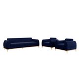 Conjunto Sofá 3 Lugares E 2 Poltronas Base De Madeira Euro 280 Cm Veludo Azul Marinho - Gran Belo