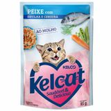 Ração Úmida Kelcat Sachê Peixe, Ervilha E Cenoura - 85 G