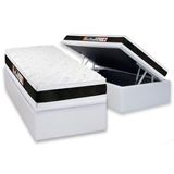 Cama Box Bau Solteiro Colchao Espuma D45 Castor Black E White Air Double Face Base Crc Courano White 88x188