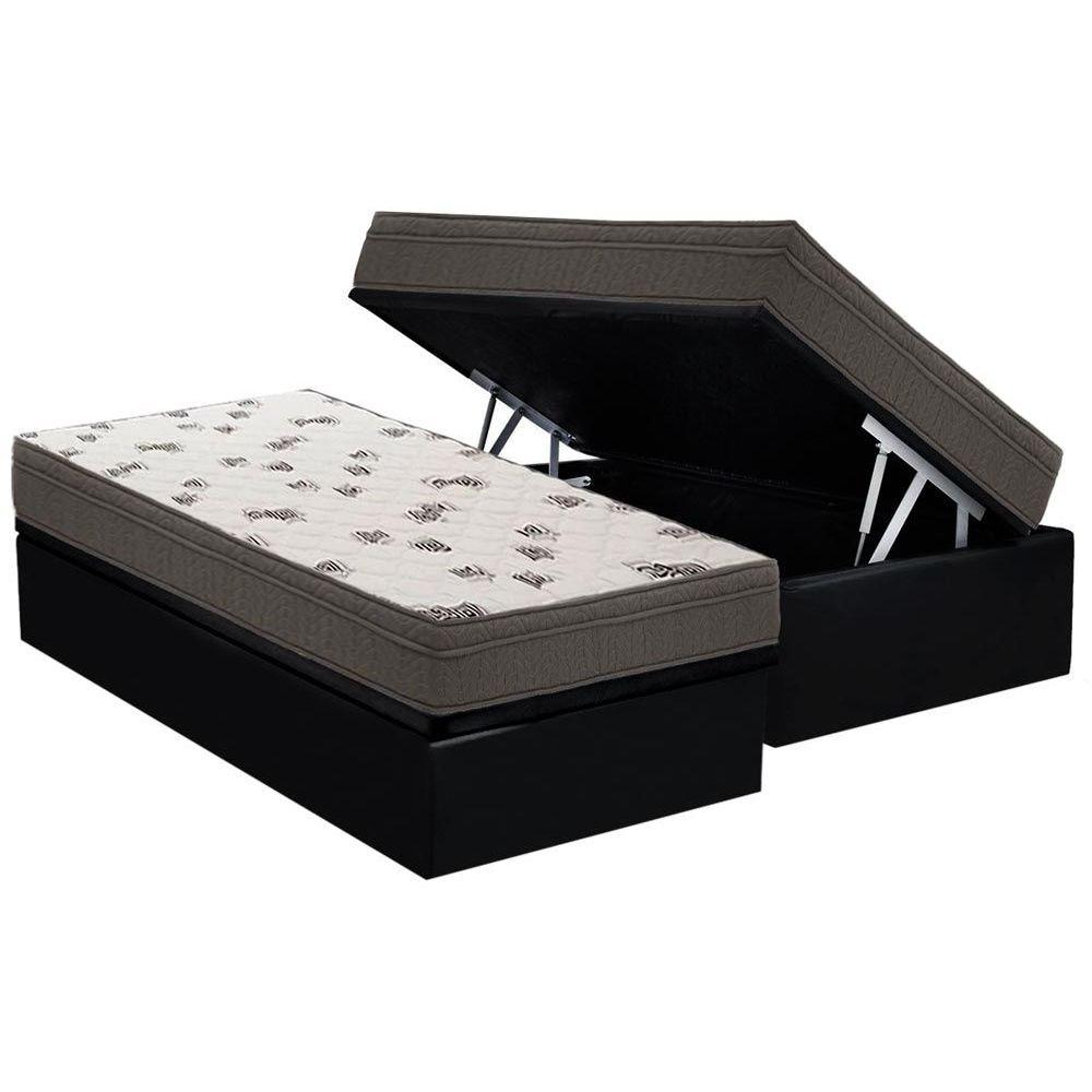 Cama Box Bau Solteiro Colchao Espuma D45 Ortobom Light Base Crc Suede Black 88x188