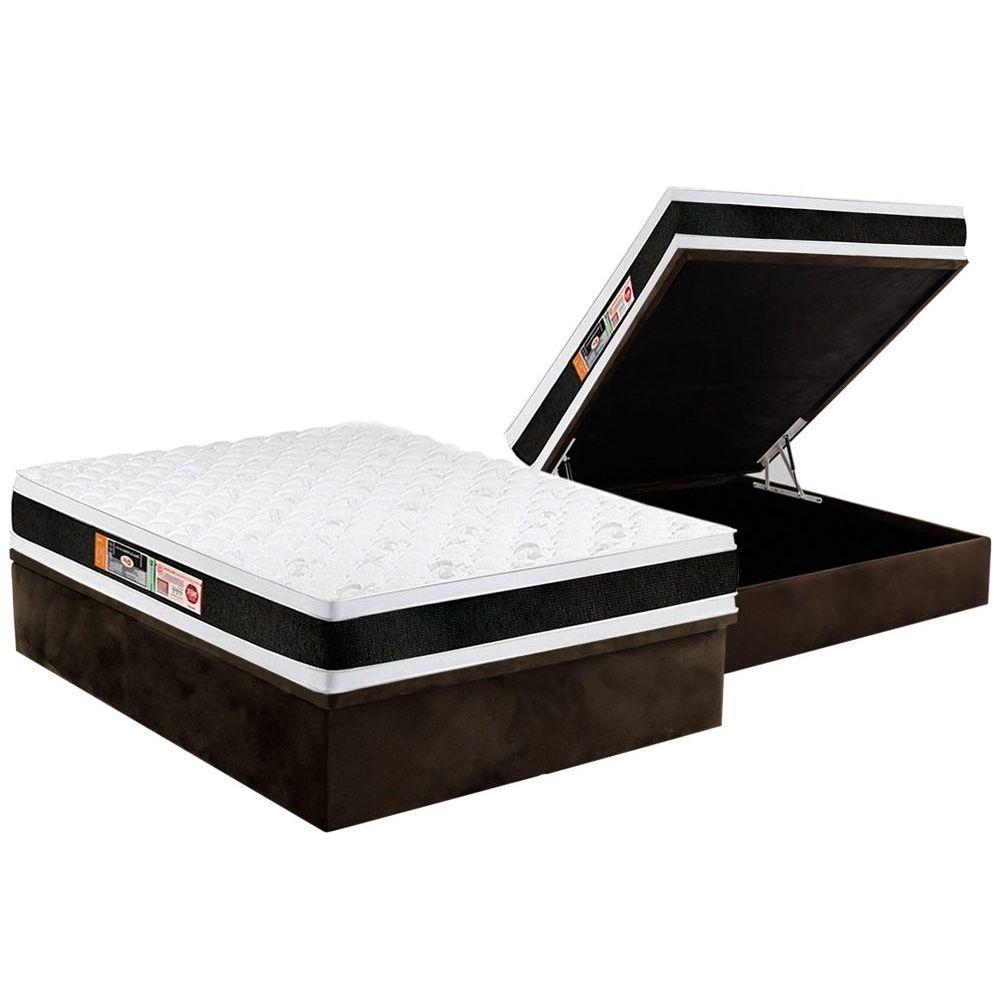 Cama Box Bau Casal Colchao Espuma D45 Castor Black E White Air Double Face Base Crc Suede Brown 138x188