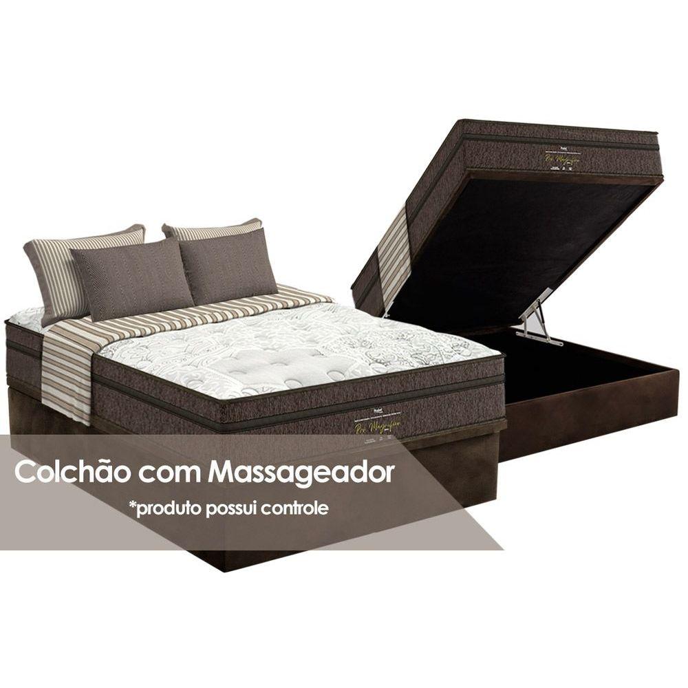 Cama Box Bau Casal Colchao C Vibro Massagem Probel Pro Magnifico Foam Base Crc Suede Brown 138x188