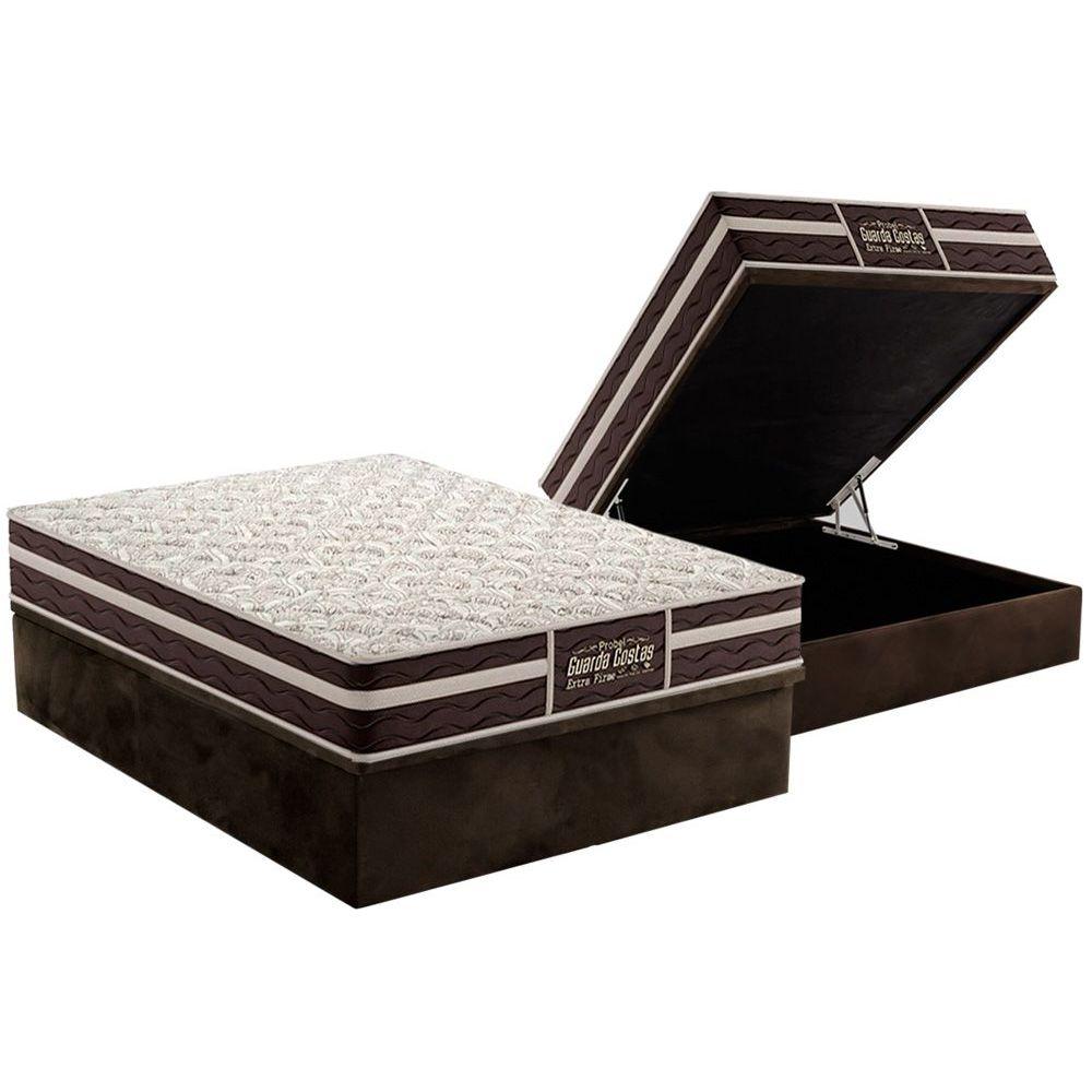 Cama Box Bau Casal Colchao Ortopedico Probel Guarda Costas Extra Firme Base Crc Suede Brown 138x188