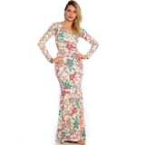 Vestido Longo Viscolycra Estampado Sereia Vermont Rosa