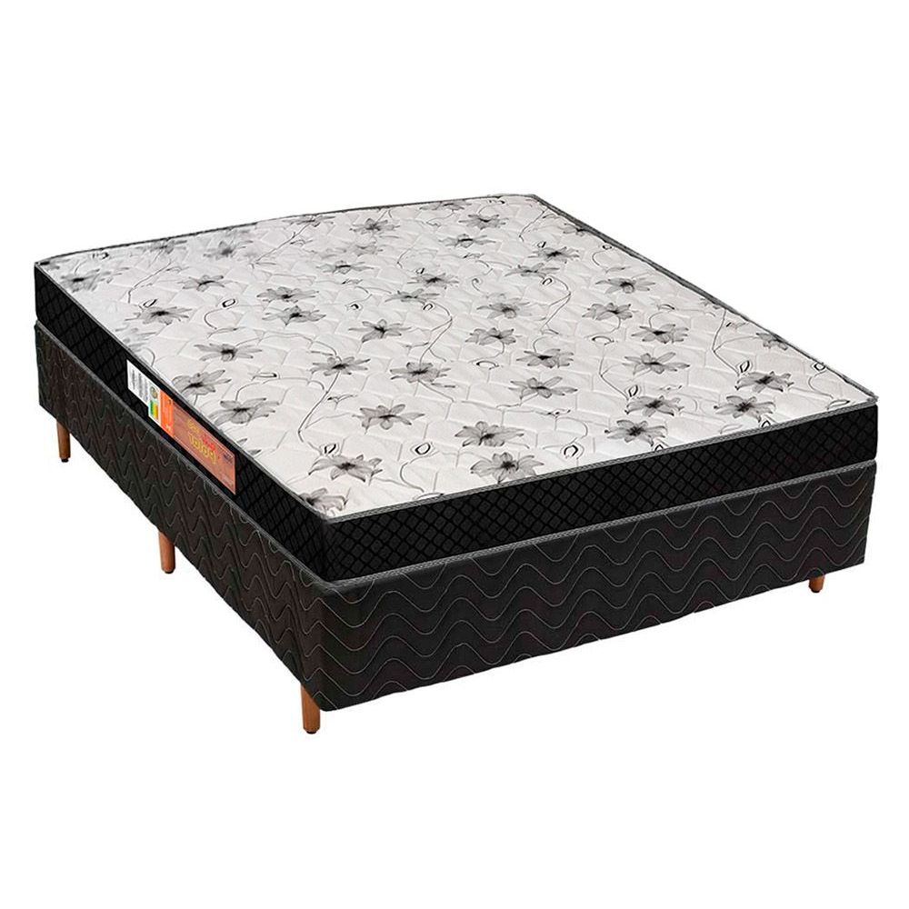 Colchão Polar D33 Class Pérola Preto+Cama Box Casal 138