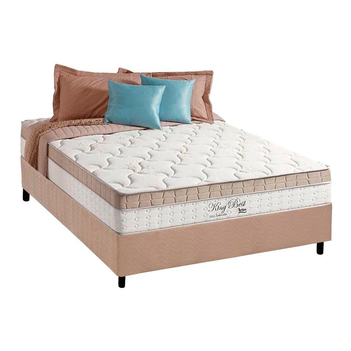 Cama Box Casal Colchao Molas Ensacadas Anjos Masterpocket King Best Base Crc Suede Bege 138x188