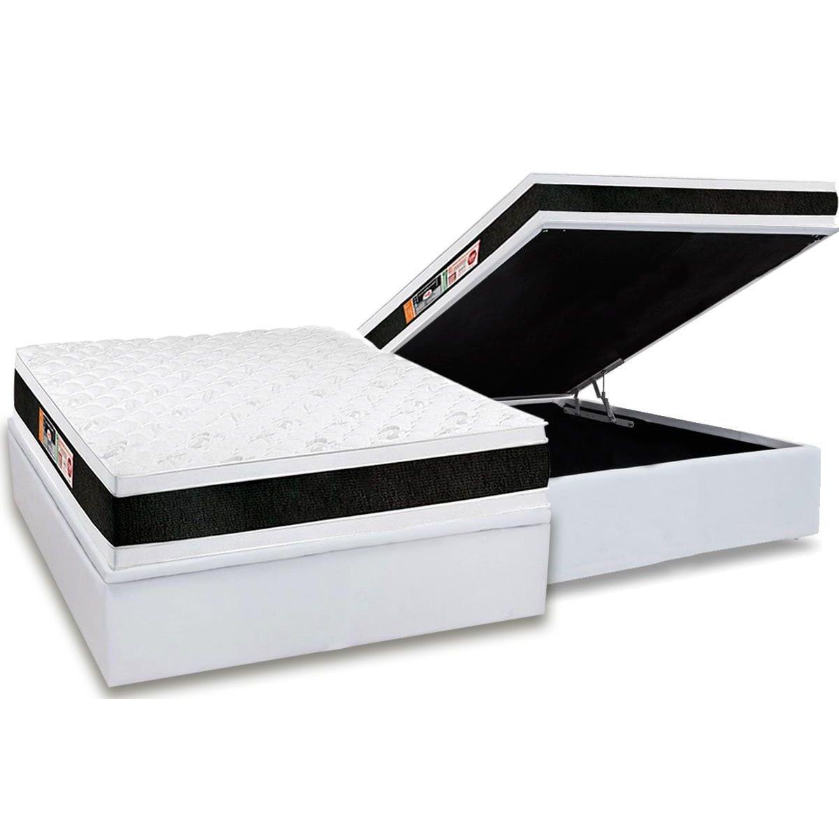 Cama Box Bau Casal Colchao Espuma D45 Castor Black E White Air Double Face Base Crc Courano White 138x188