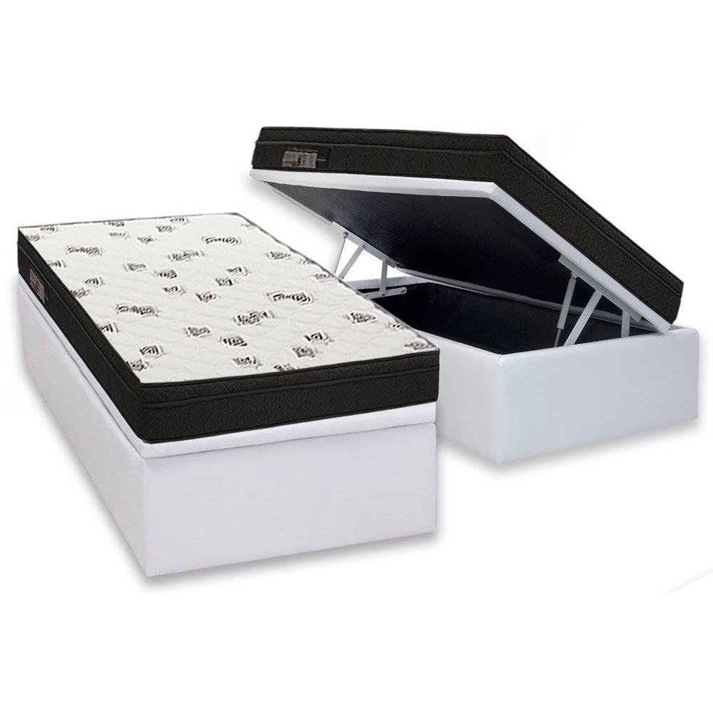 Cama Box Bau Solteiro Colchao Espuma D45 Ortobom Light Saude Ortopillow Base Crc Courano White 88x188