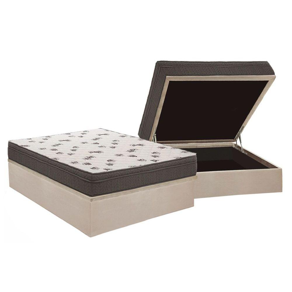 Cama Box Bau Casal Colchao Espuma D45 Ortobom Light Base Crc Suede Clean 138x188