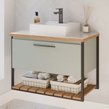Gabinete Suspenso Para Banheiro 60cm Com Cuba Metalon Mgm