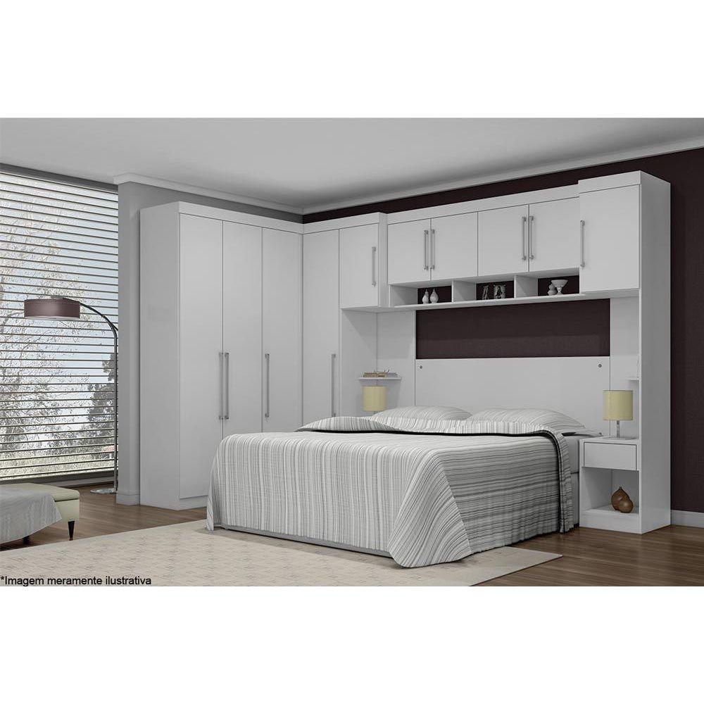 Quarto Casal Modulado Modena Ii 7 Pecas 1 Armario Aereo 3 Guarda Roupas 3 Complementos Qcm55 Branco Demobile