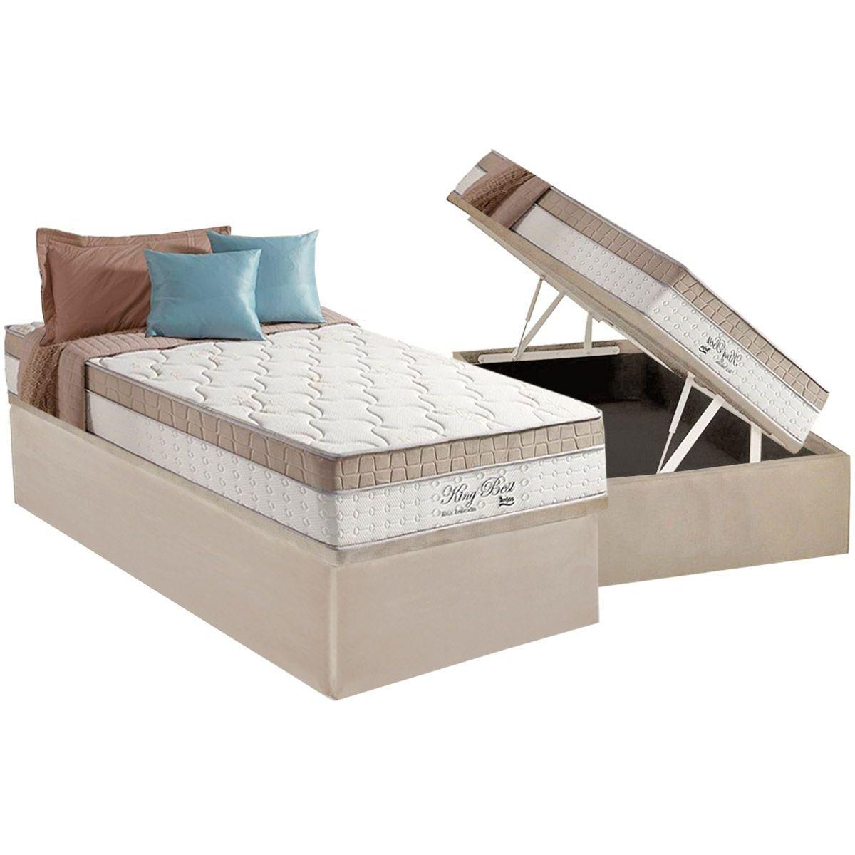 Cama Box Bau Solteiro Colchao Molas Anjos Superlastic King Best Base Crc Suede Clean 88x188