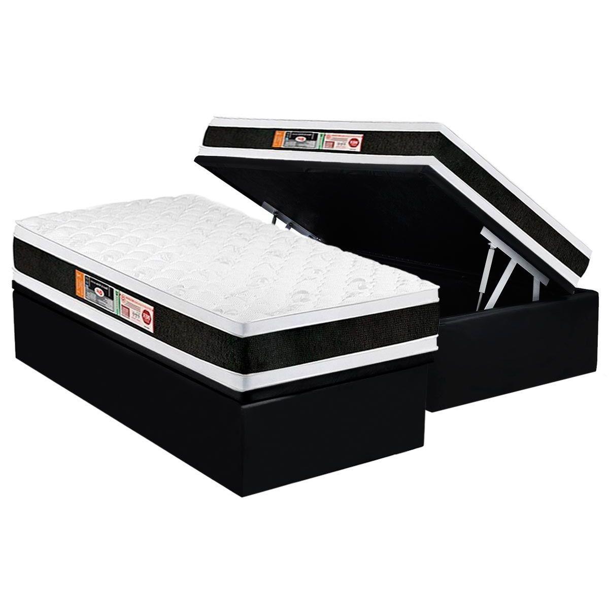 Cama Box Bau Solteiro Colchao Espuma D45 Castor Black E White Air Double Face Base Crc Suede Black 88x188