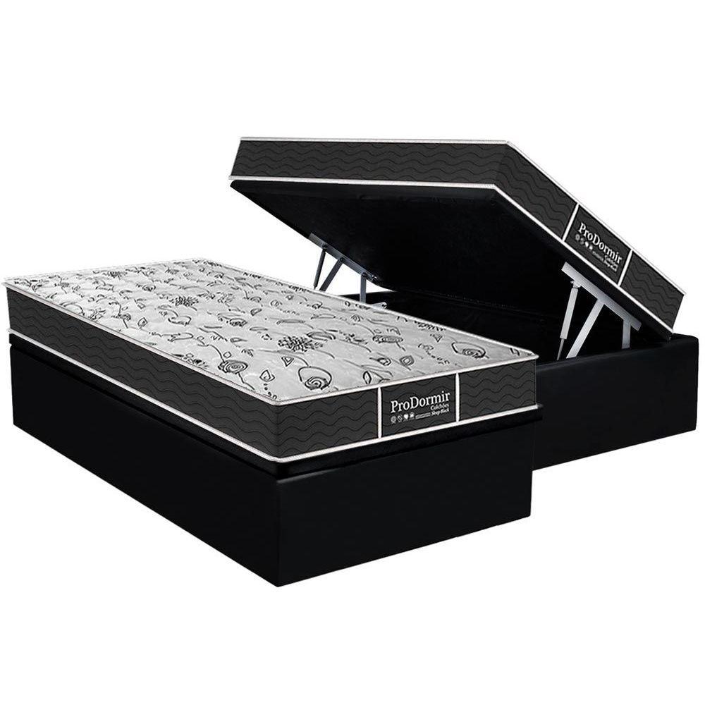 Cama Box Bau Solteiro Colchao Molas Probel Prolastic Prodormir Sleep Base Crc Suede Black 88x188