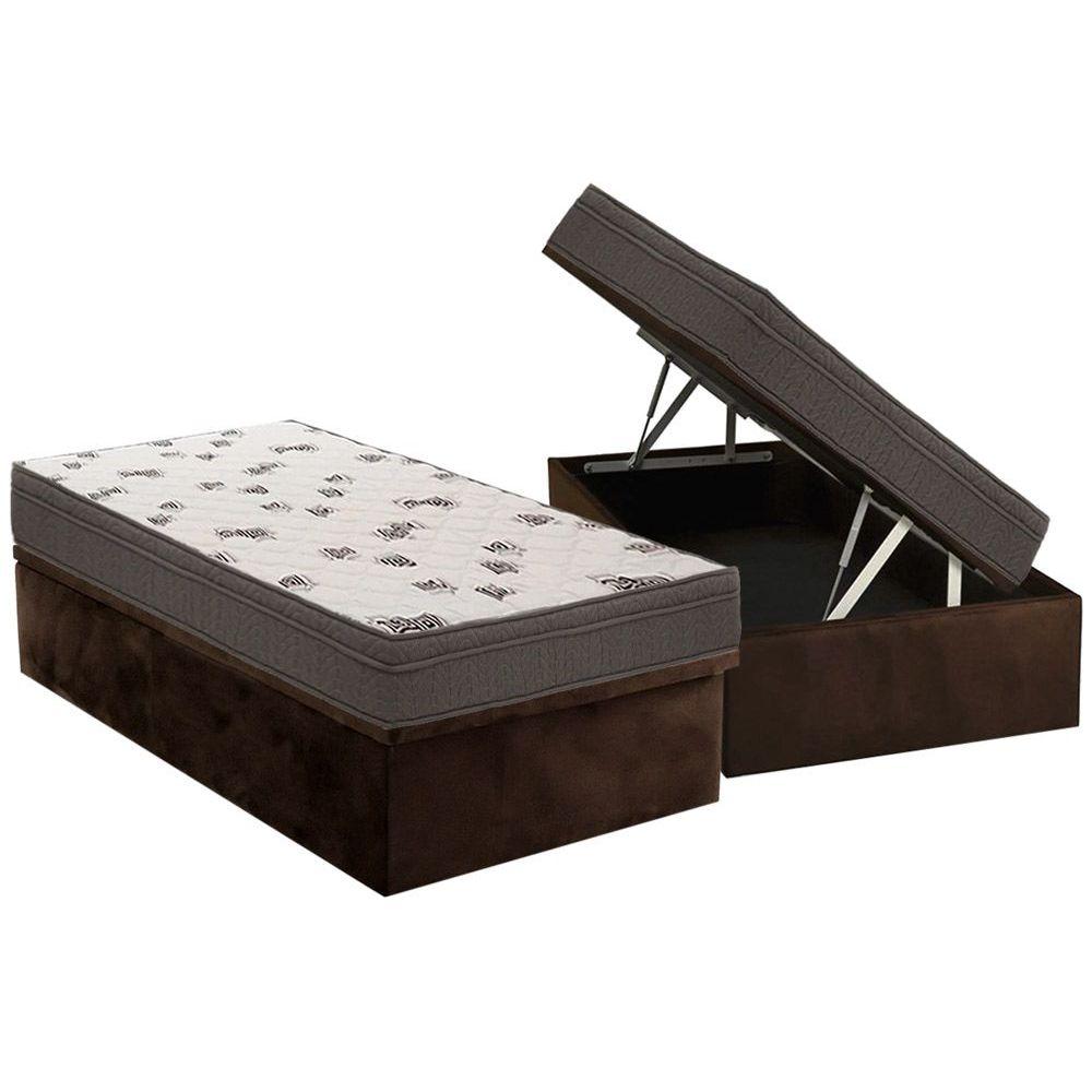 Cama Box Bau Solteiro Colchao Espuma D45 Ortobom Light Saude Ortopillow Base Crc Suede Brown 88x188