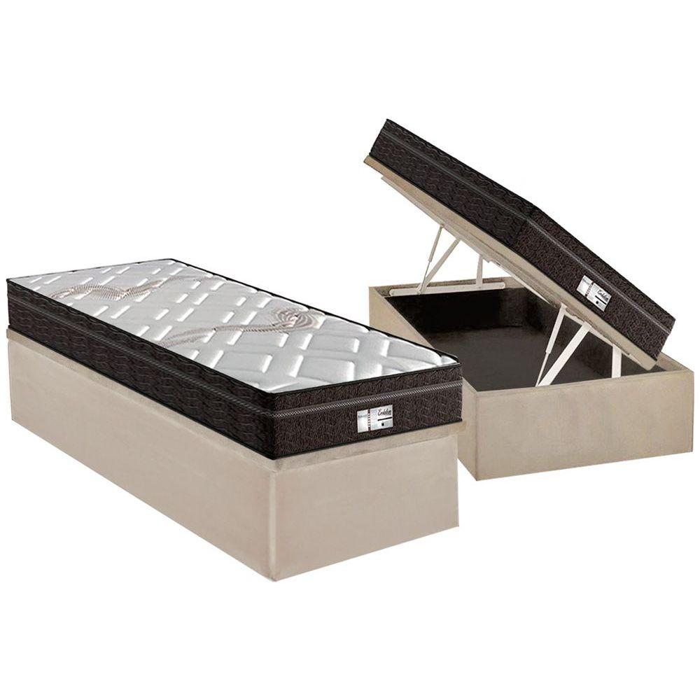 Cama Box Bau Solteiro Colchao Molas Ensacadas Probel Masterpocket Prodormir Evolution Base Crc Suede Clean 88x188