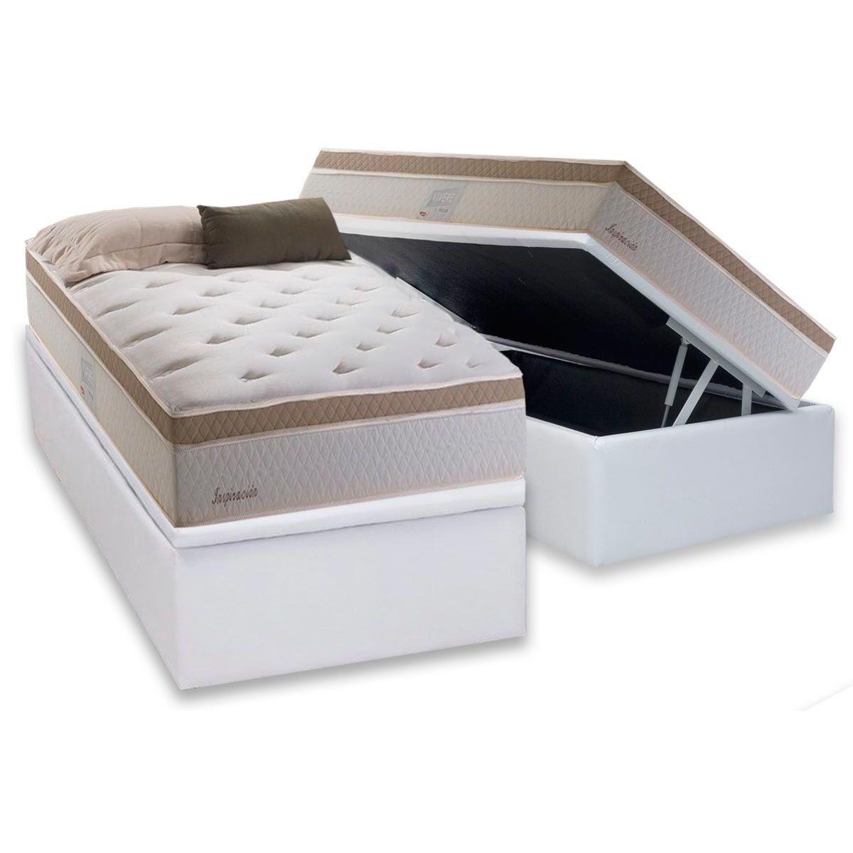 Cama Box Bau Solteiro Colchao Molas Bonnel Herval MasterMolas Ensacadas Inspiracion Base Crc Courano White 88x188