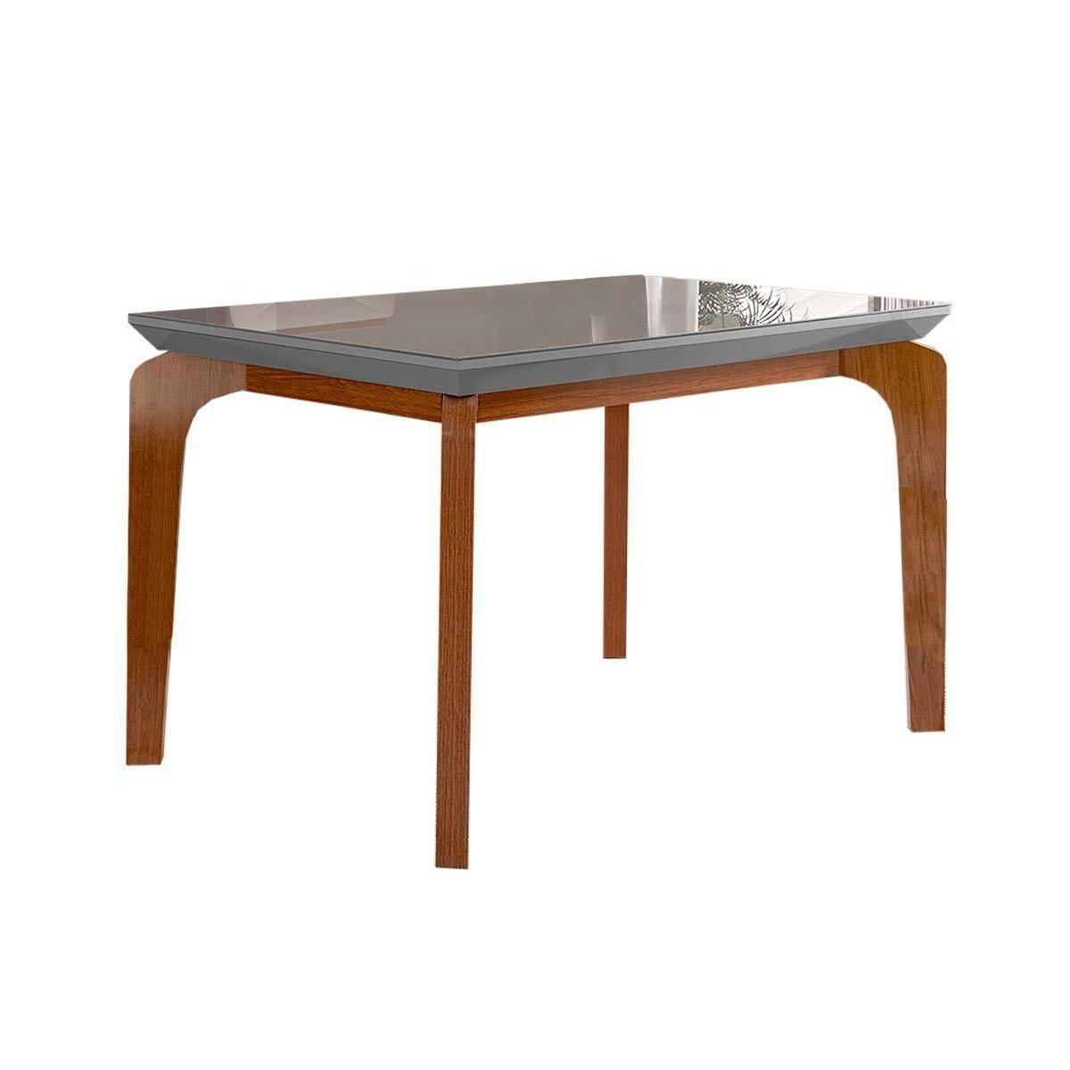 Mesa De Sala Jantar Londrina Tampo Madeirado Vidro Reto 120x80cm Grafite Imbuia Rufato