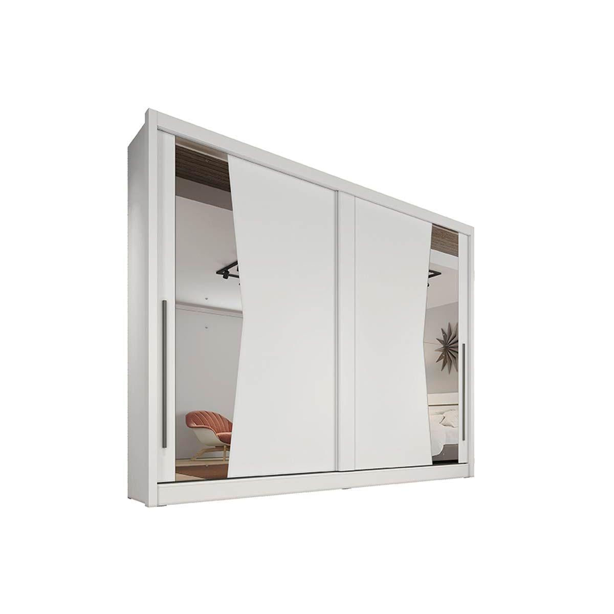 Guarda Roupa Casal 2 Portas De Correr E 8 Gavetas C Espelho Geom Plus Branco Novo Horizonte