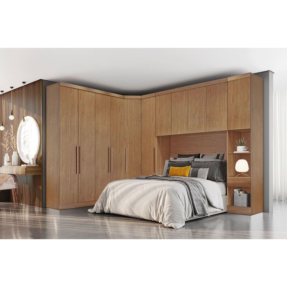 Quarto Casal Modulado Rizon 5 Pecas 1 Armario Ponte 1 Closet 2 Guarda Roupas 1 Complemento Qc202 Cumaru Novo Horizonte