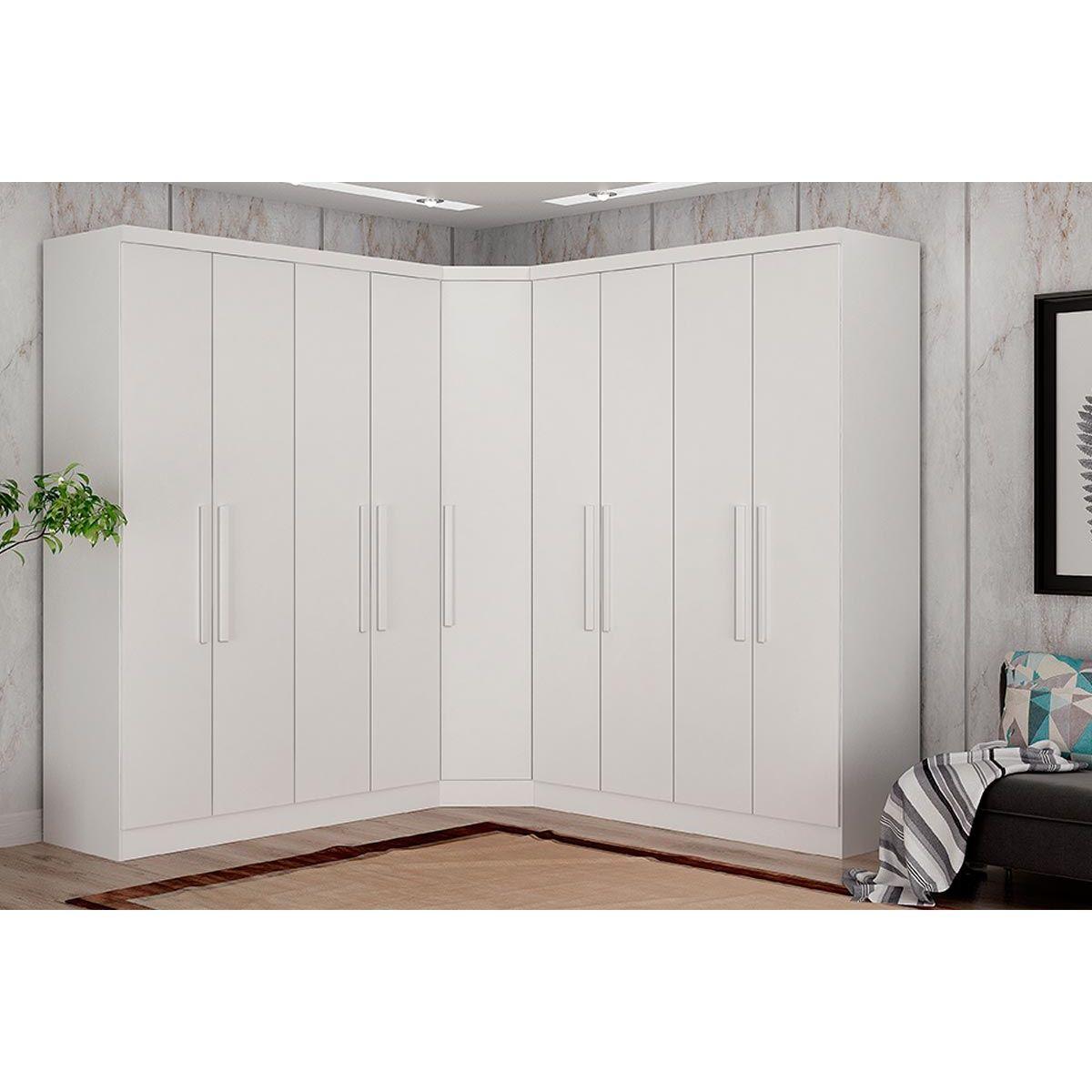 Quarto Casal Modulado Rizon 3 Pecas 2 Guarda Roupas 1 Closet Qc210 Branco Novo Horizonte