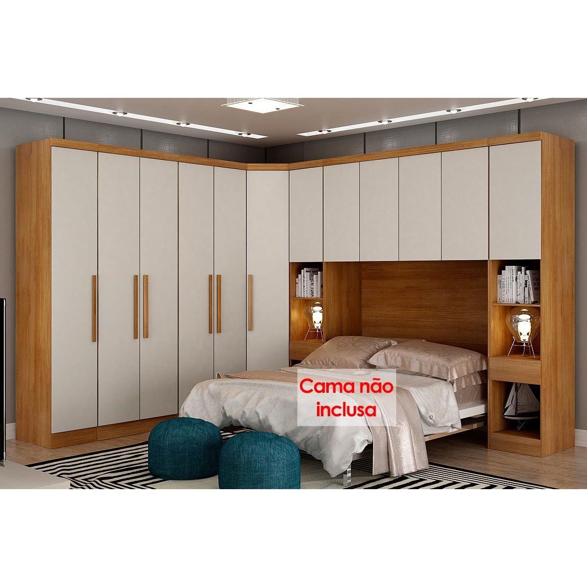 Quarto Casal Modulado Rizon 7 Pecas 1 Armario Ponte 1 Closet 3 Guarda Roupas 2 Complementos Qc211 Freijo Fendioff Novo Horizonte