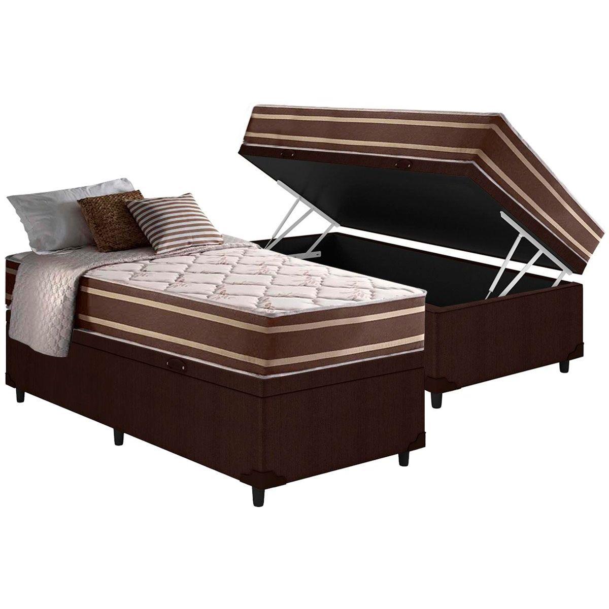 Cama Box Bau Solteiro Colchao Molas Anjos Superlastic Duo Sono Base Crc Courano Brown 88x188