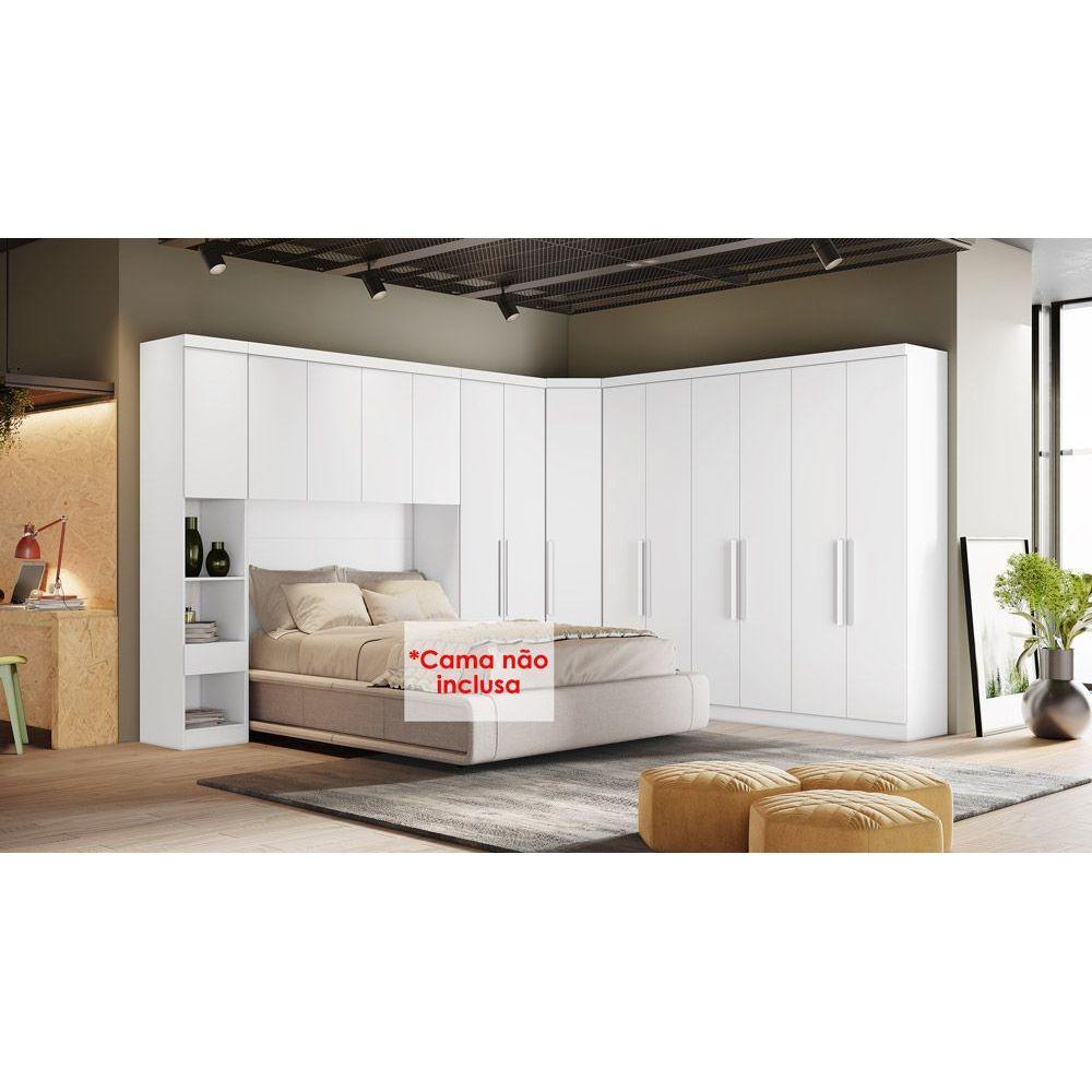 Quarto Casal Modulado Rizon 5 Pecas 1 Armario Ponte 1 Closet 2 Guarda Roupas 1 Complemento Qc203 Branco Novo Horizonte