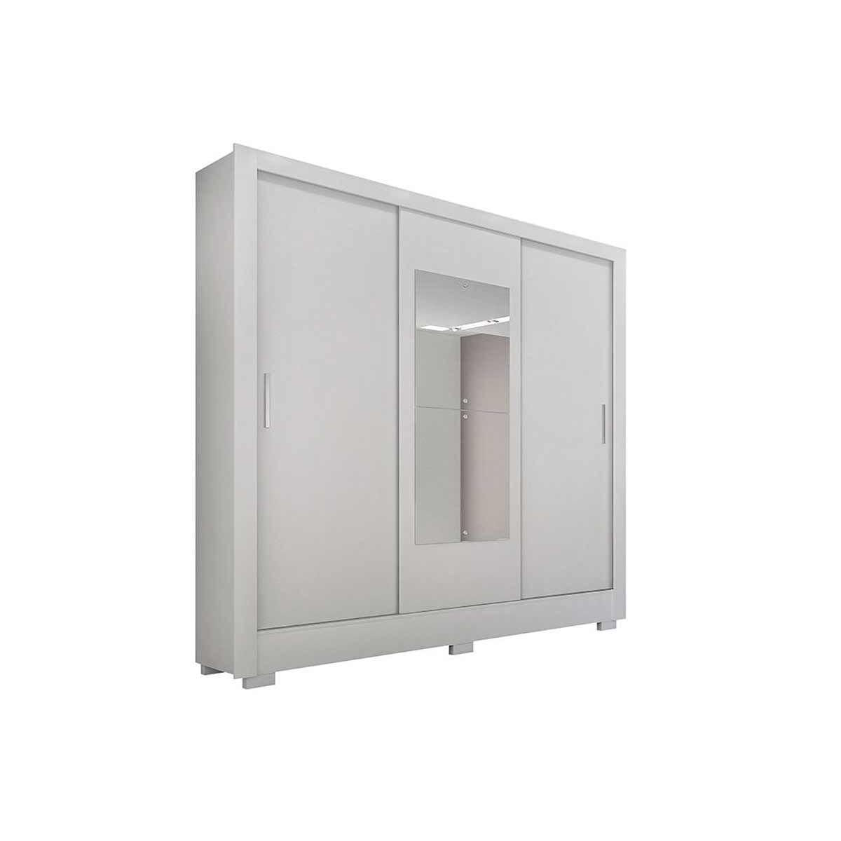 Guarda Roupa Casal Ville 3 Portas 3 Gavetas C 1 Espelho E Pes Branco Novo Horizonte