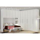 Quarto Casal Modulado Rizon 4 Pecas 1 Armario Ponte 2 Guarda Roupas 1 Complemento Qc212 Branco Novo Horizonte