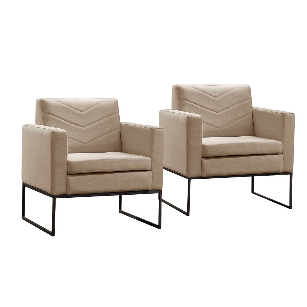 Conjunto - 2 Poltronas Apolo Preta Linho Bege