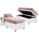 Cama Box Bau Solteiro Colchao Molas Anjos Eiffel Superlastic Base Crc Courano White 88x188