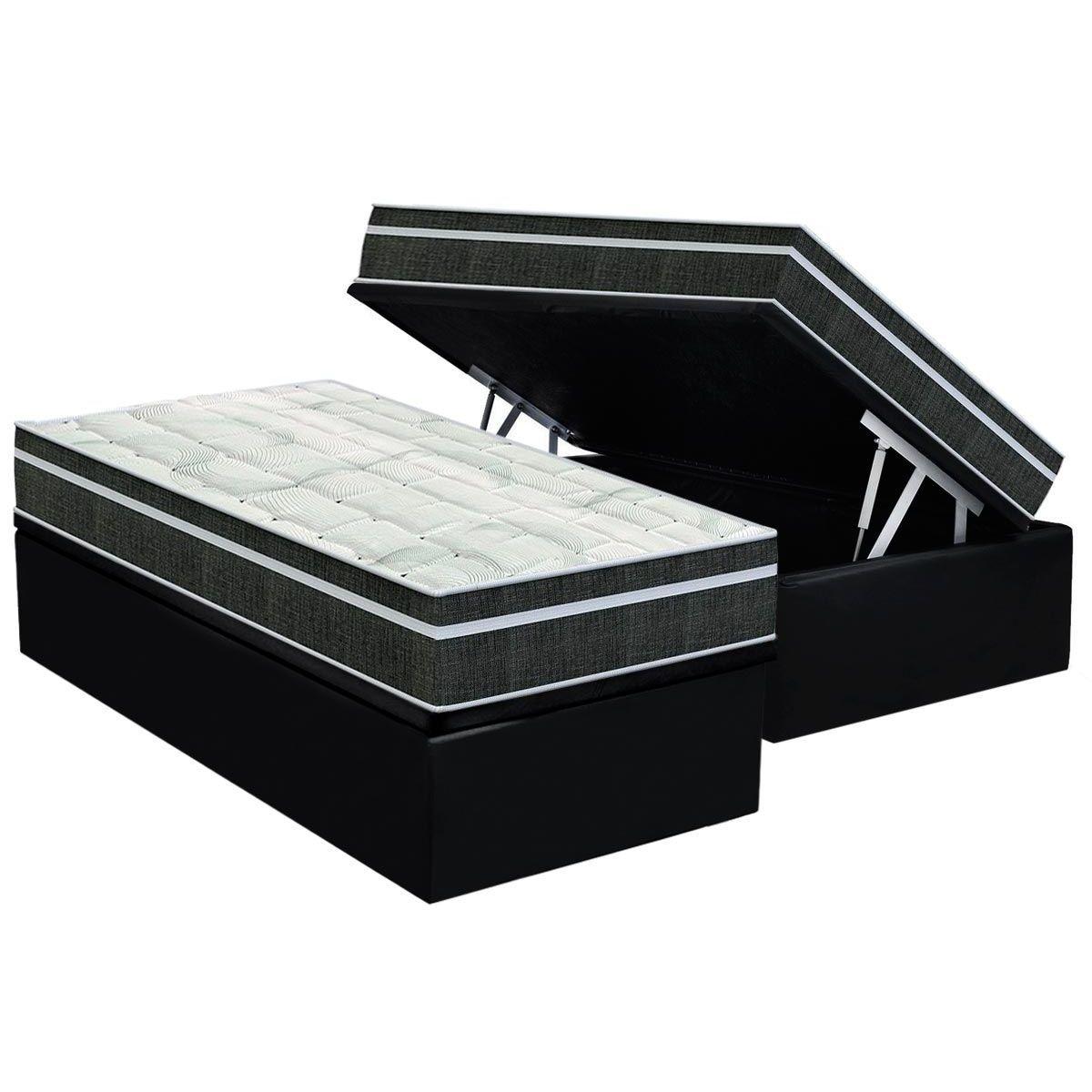 Cama Box Bau Solteiro Colchao Molas Bonnel Orthoflex Venezia Base Crc Suede Black 88x188