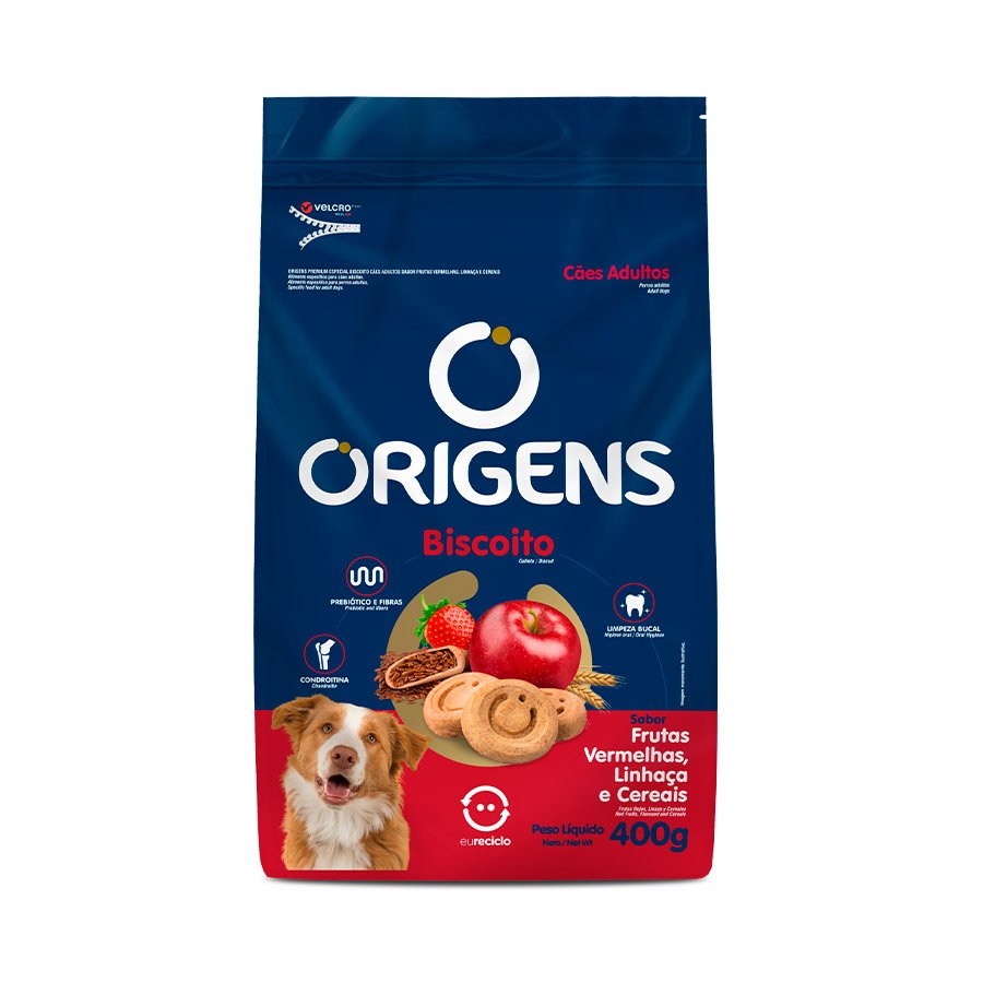 Biscoito Origens Cães Adultos Porte Médio e Grande Frutas Vermelhas, Linhaça e Cereais 400g