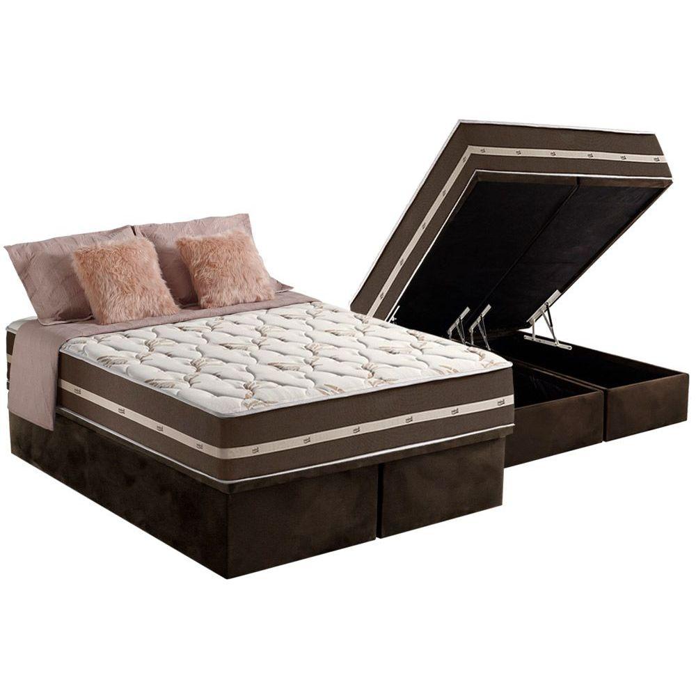 Cama Box Bau King Colchao Molas Anjos Superlastic Classic Base Crc Suede Brown 193x203