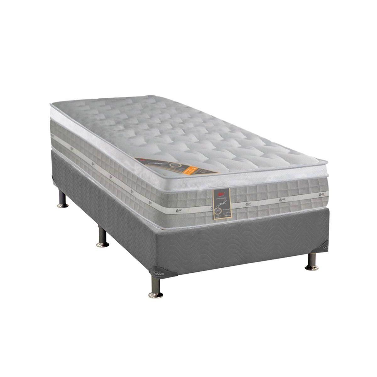 Cama Box Solteiro Colchao Molas Pocket Ensacadas Castor Premium Gel Base Crc Suede Gray 88x188