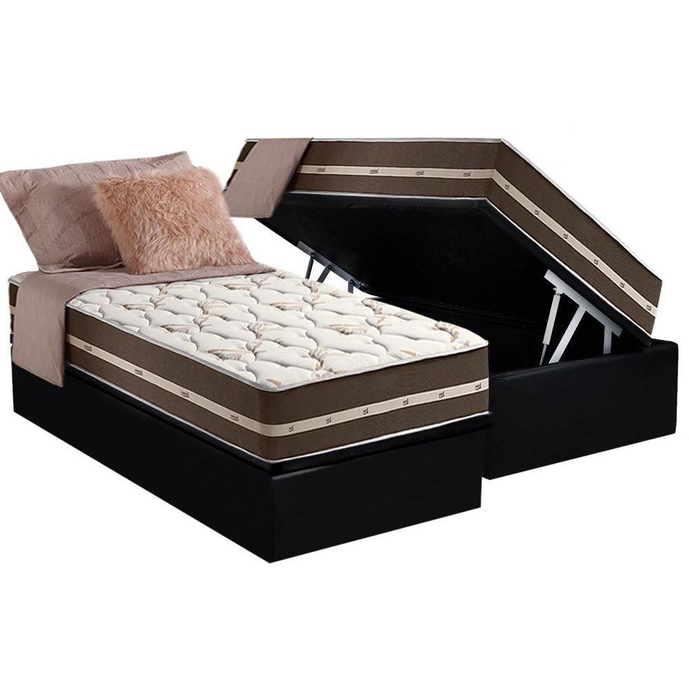 Cama Box Bau Solteiro Colchao Molas Anjos Superlastic Classic Base Crc Suede Black 88x188