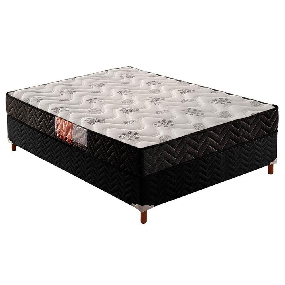 Cama Box Casal Colchao Espuma Paropas D33 Pasquale Base Crc Suede Black 138x188