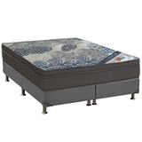 Cama Box Queen Colchao Molas Ortobom Superpocket Iso Firme Base Crc Suede Cinza 158x198