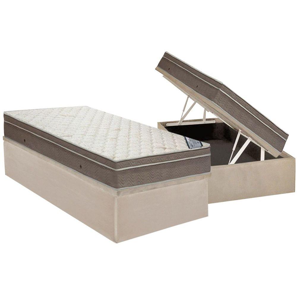 Cama Box Bau Solteiro Colchao Molas Superpocket Ensacadas Ortobom Light Base Crc Suede Clean 88x188