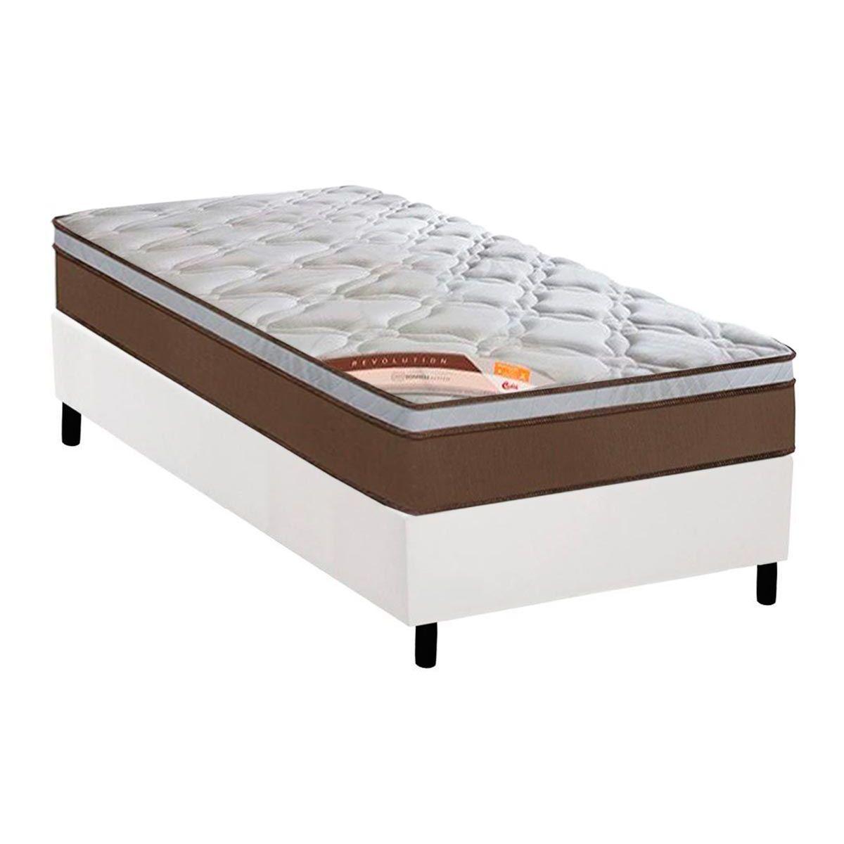 Cama Box Solteiro Colchao Molas Pocket Ensacadas Castor Revolution Base Crc Courano White 88x188