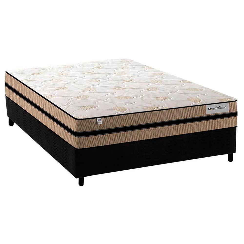 Cama Box Casal Colchao Molas Masterpocket Ensacadas Plumatex Smart Milano Base Crc Suede Black 138x188