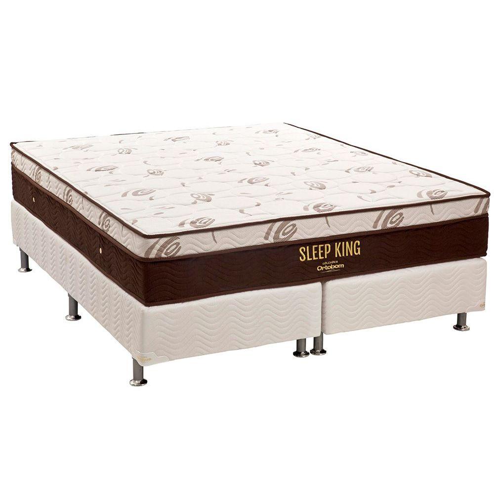 Cama Box Queen Colchao Molas Ortobom Superpocket Sleep King Latex Base Crc Courano White 158x198