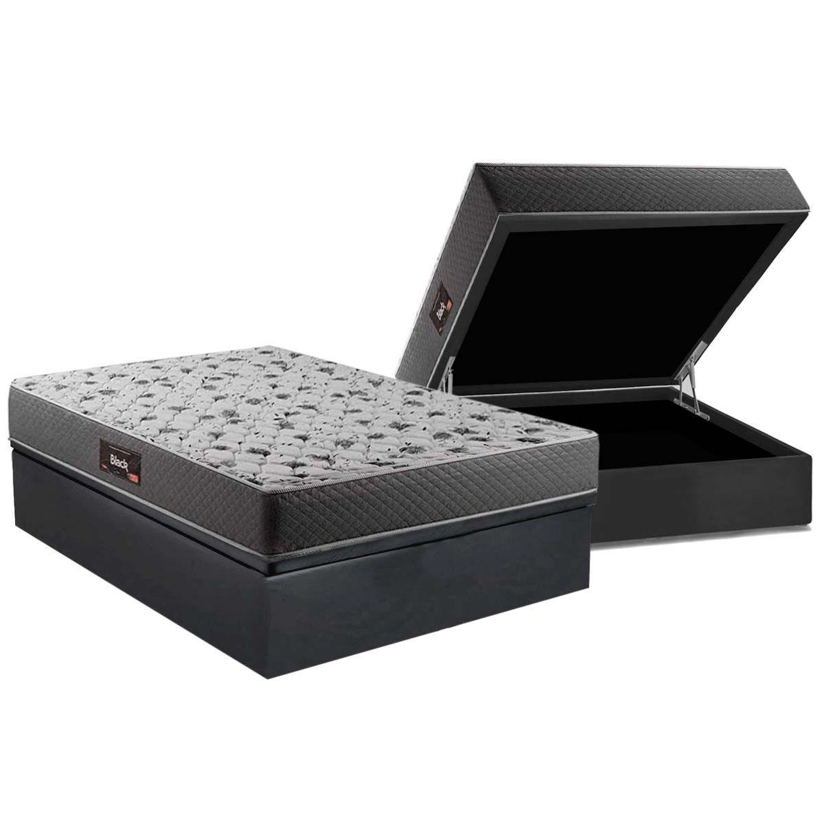 Cama Box Bau Casal Colchao Ortopedico Herval D28 Ag65 Black Double Face Base Crc Suede Gray 138x188