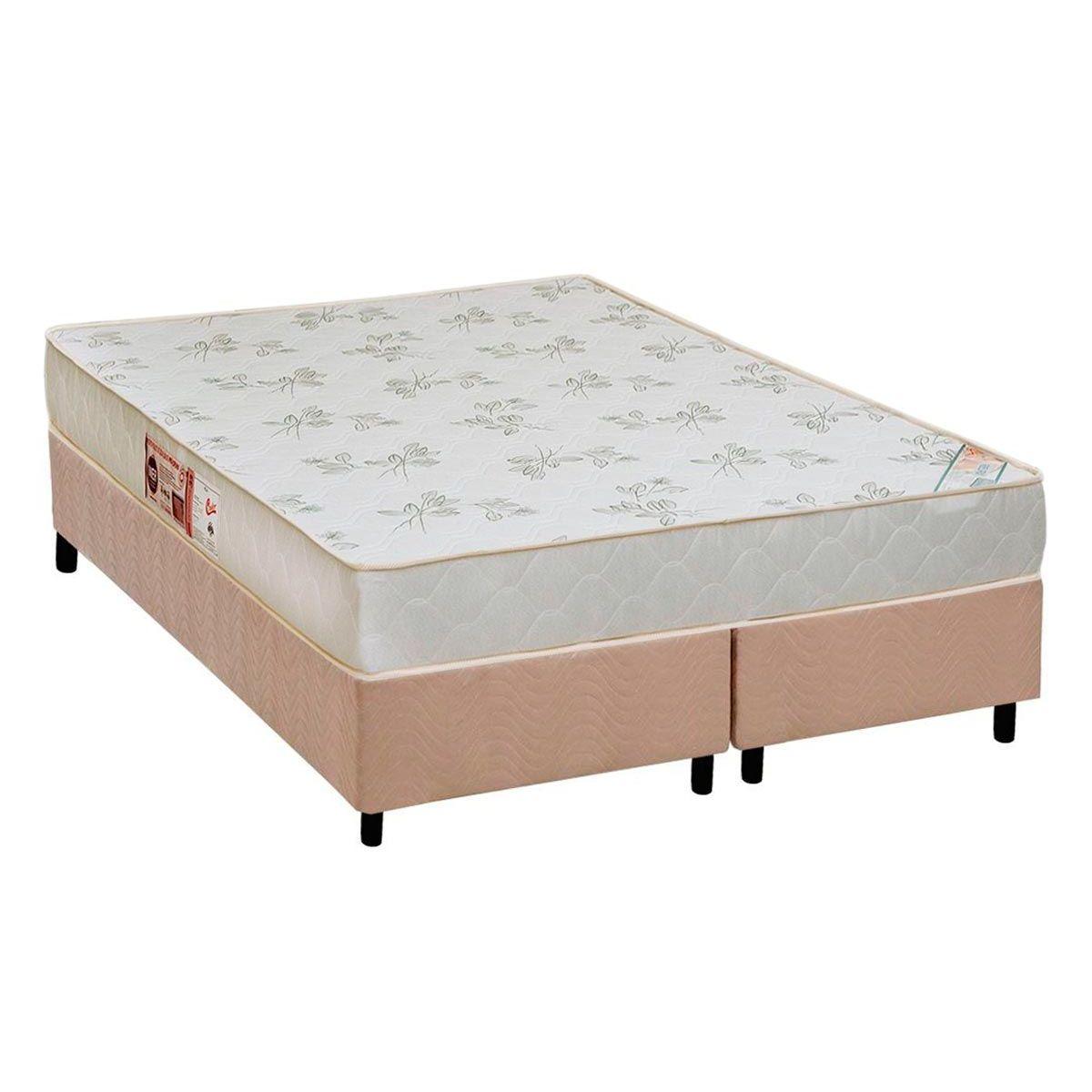 Cama Box Queen Colchao Espuma Castor D33 Sleep Max Relax Base Crc Suede Clean 158x198