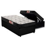 Cama Box Bau Solteiro Colchao Espuma Paropas D33 Pasquale Base Crc Suede Black 88x188