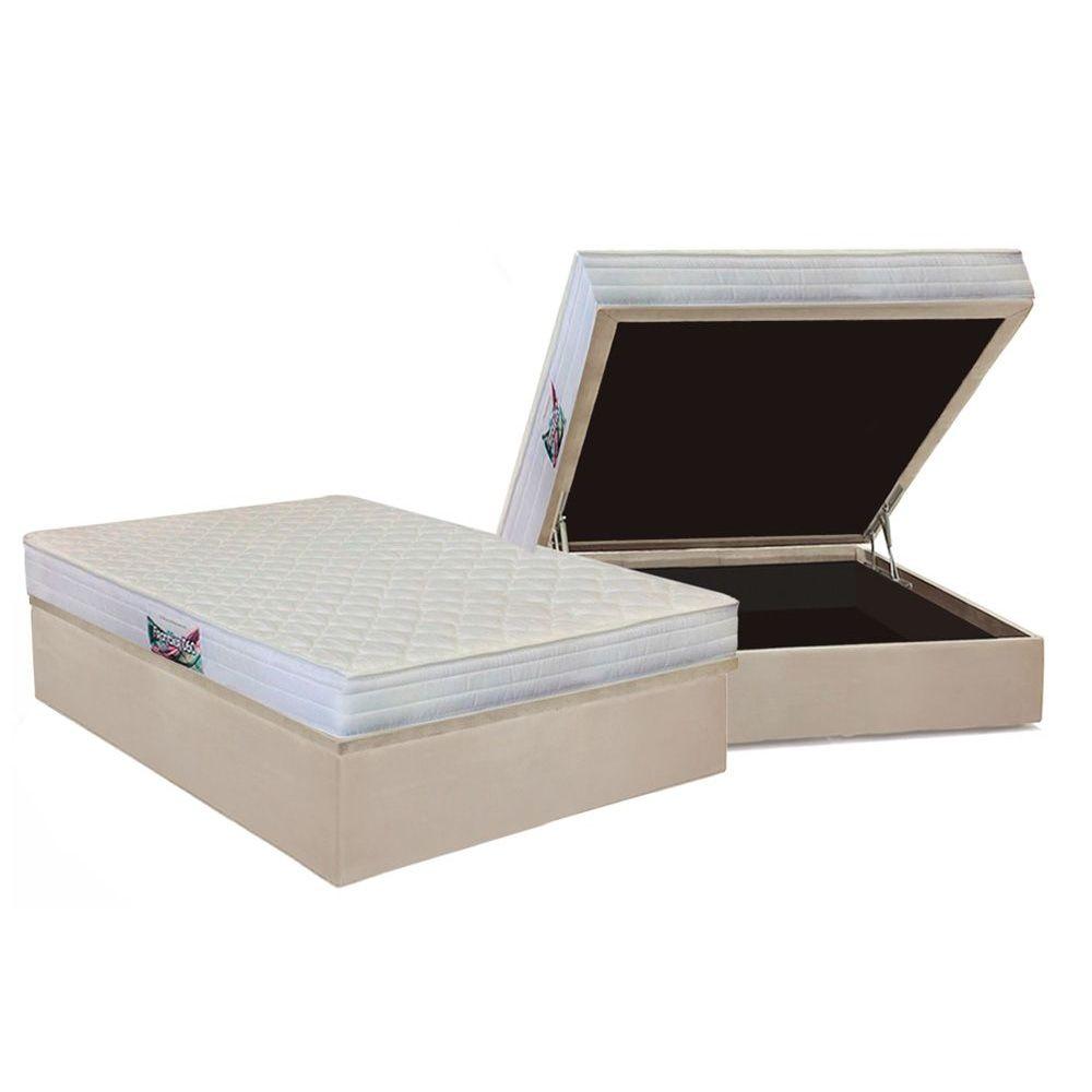 Cama Box Bau Casal Colchao Ortopedico Herval D28 Ag65 Frontier Base Crc Suede Clean 138x188