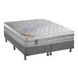 Cama Box Queen Colchao Molas Pocket Ensacadas Castor Premium Gel Base Crc Suede Cinza 158x198